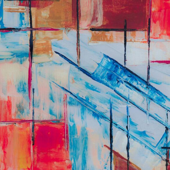 blue and multicolored abstract painting